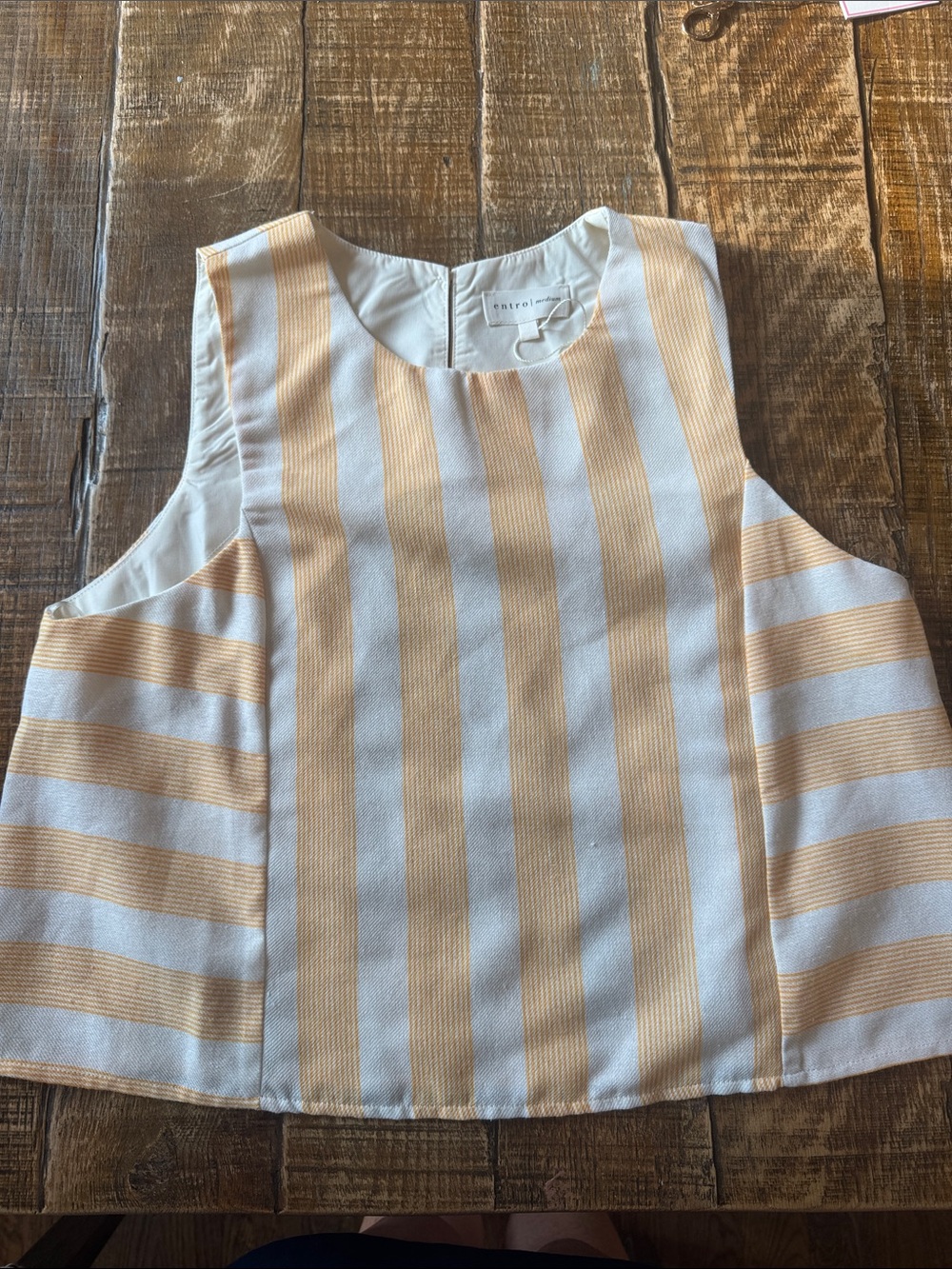 Striped Sleeveless Crop Top in Cream & Marigold Yellow-size M NWT